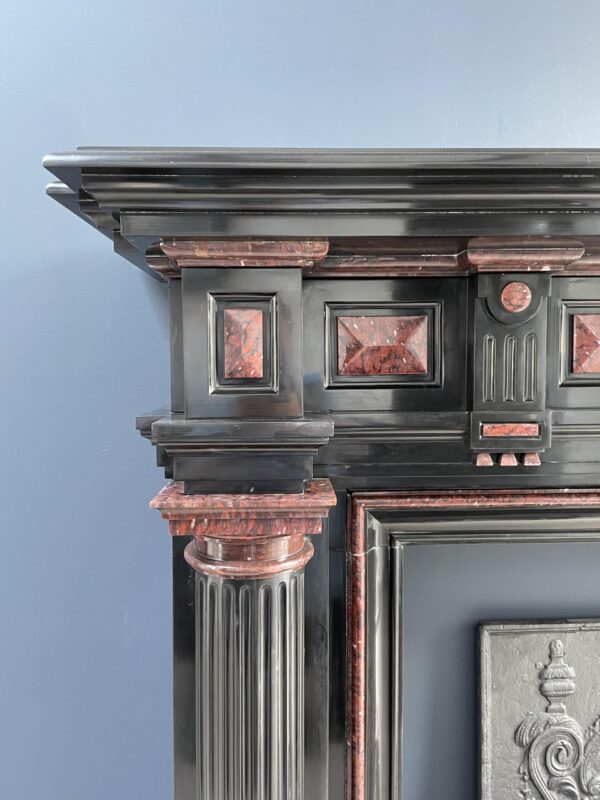 Incredible detailed Black and Rouge Marble Antique Fireplace surround - Image 11
