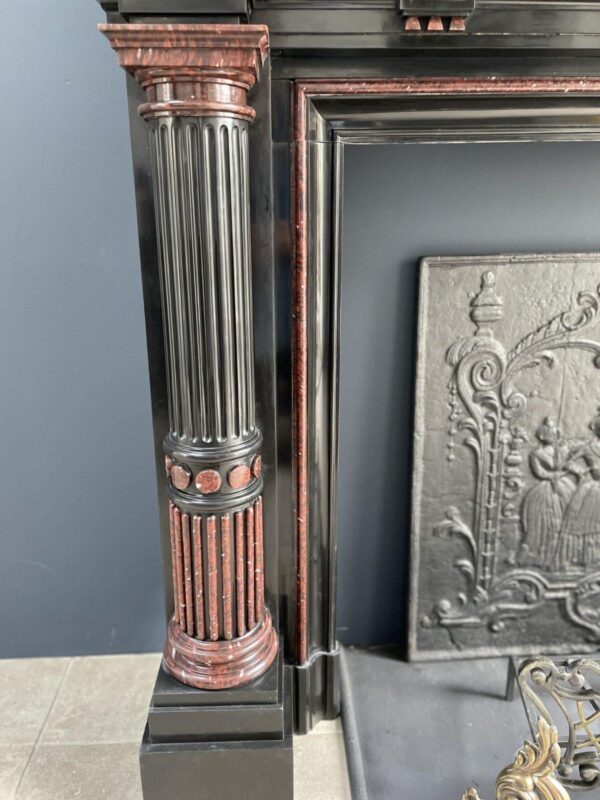 Incredible detailed Black and Rouge Marble Antique Fireplace surround - Image 4