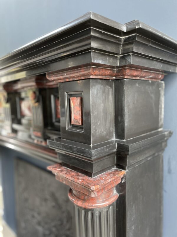 Incredible detailed Black and Rouge Marble Antique Fireplace surround - Image 6