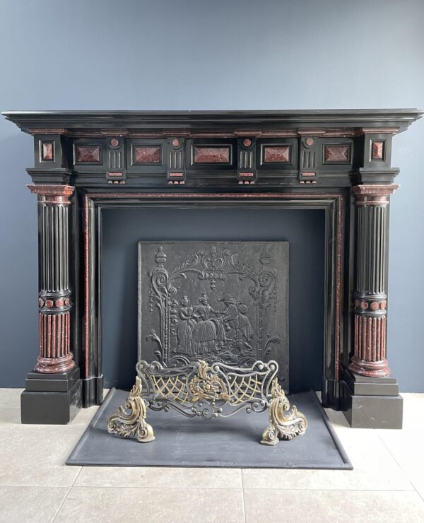 Incredible detailed Black and Rouge Marble Antique Fireplace surround - Image 24