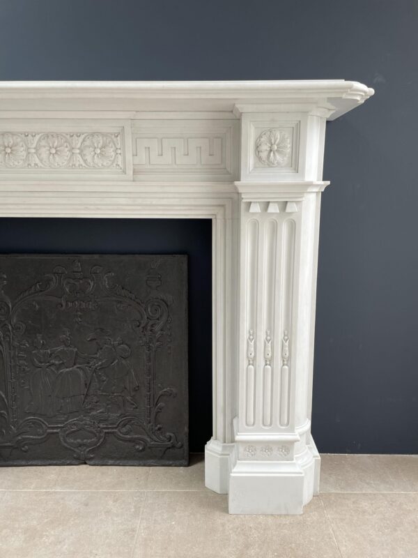 Very Rare Exceptional Statuary Clear White Marble Antique Fireplace Surround - Image 29