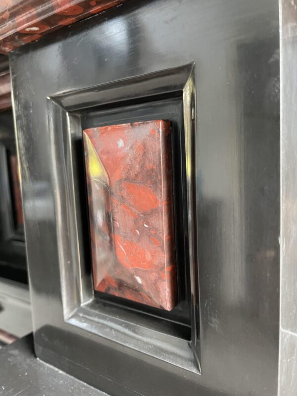 Incredible detailed Black and Rouge Marble Antique Fireplace surround - Image 14