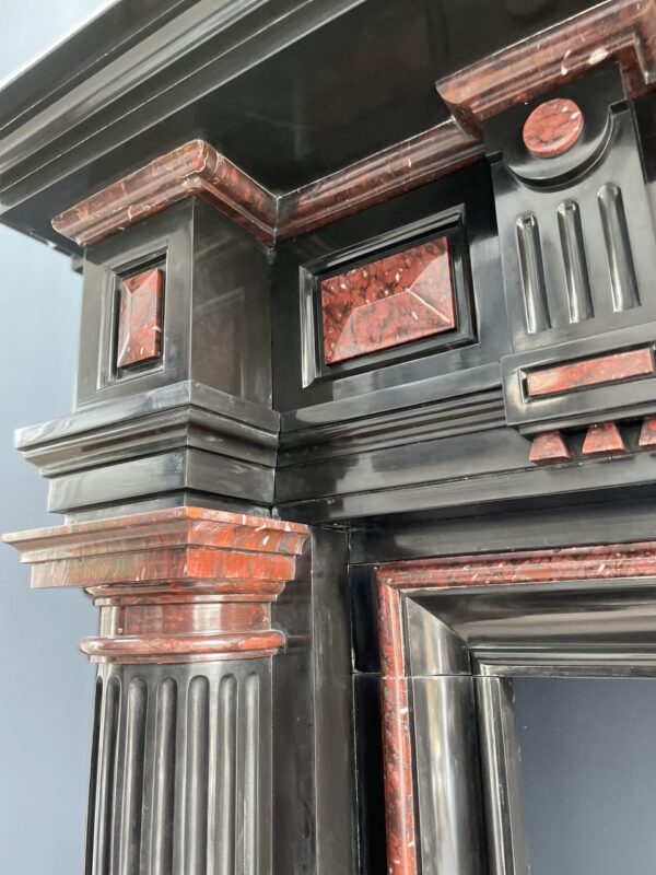 Incredible detailed Black and Rouge Marble Antique Fireplace surround - Image 7
