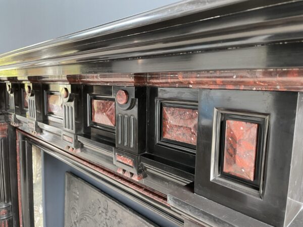 Incredible detailed Black and Rouge Marble Antique Fireplace surround - Image 19