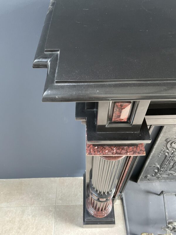 Incredible detailed Black and Rouge Marble Antique Fireplace surround - Image 15
