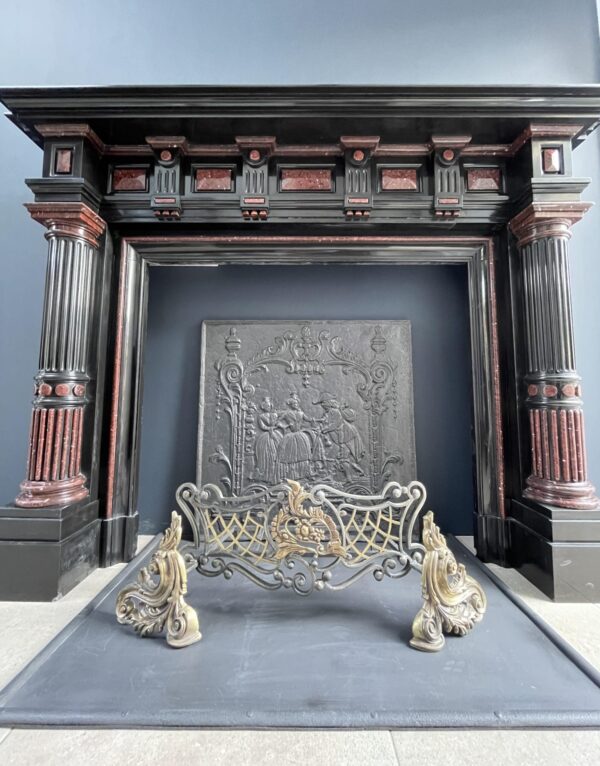 Incredible detailed Black and Rouge Marble Antique Fireplace surround - Image 20