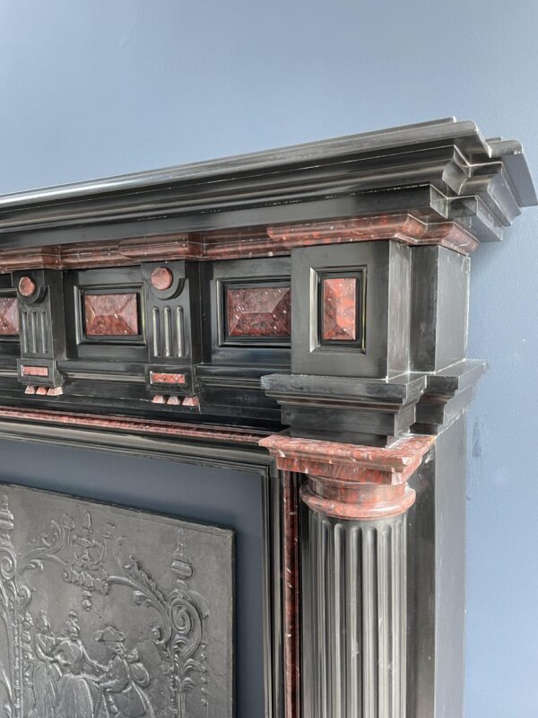 Incredible detailed Black and Rouge Marble Antique Fireplace surround - Image 13