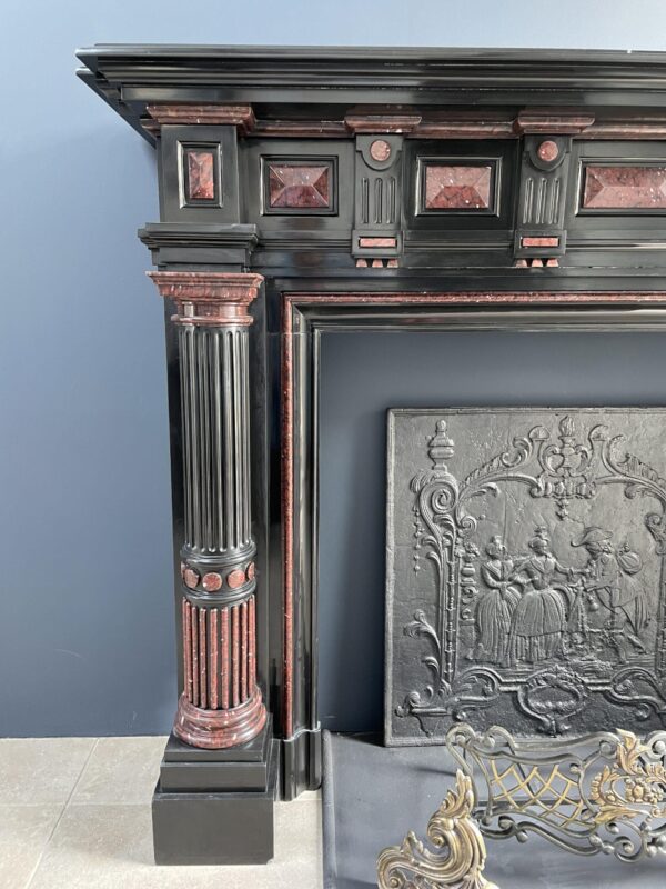 Incredible detailed Black and Rouge Marble Antique Fireplace surround - Image 21
