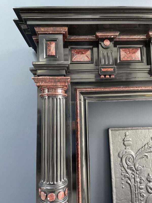 Incredible detailed Black and Rouge Marble Antique Fireplace surround - Image 5