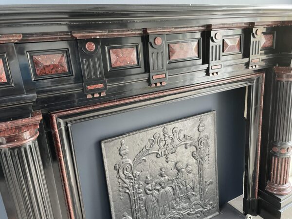 Incredible detailed Black and Rouge Marble Antique Fireplace surround - Image 9