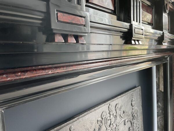 Incredible detailed Black and Rouge Marble Antique Fireplace surround - Image 16