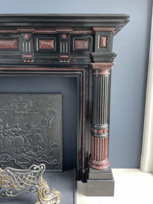 Incredible detailed Black and Rouge Marble Antique Fireplace surround - Image 23