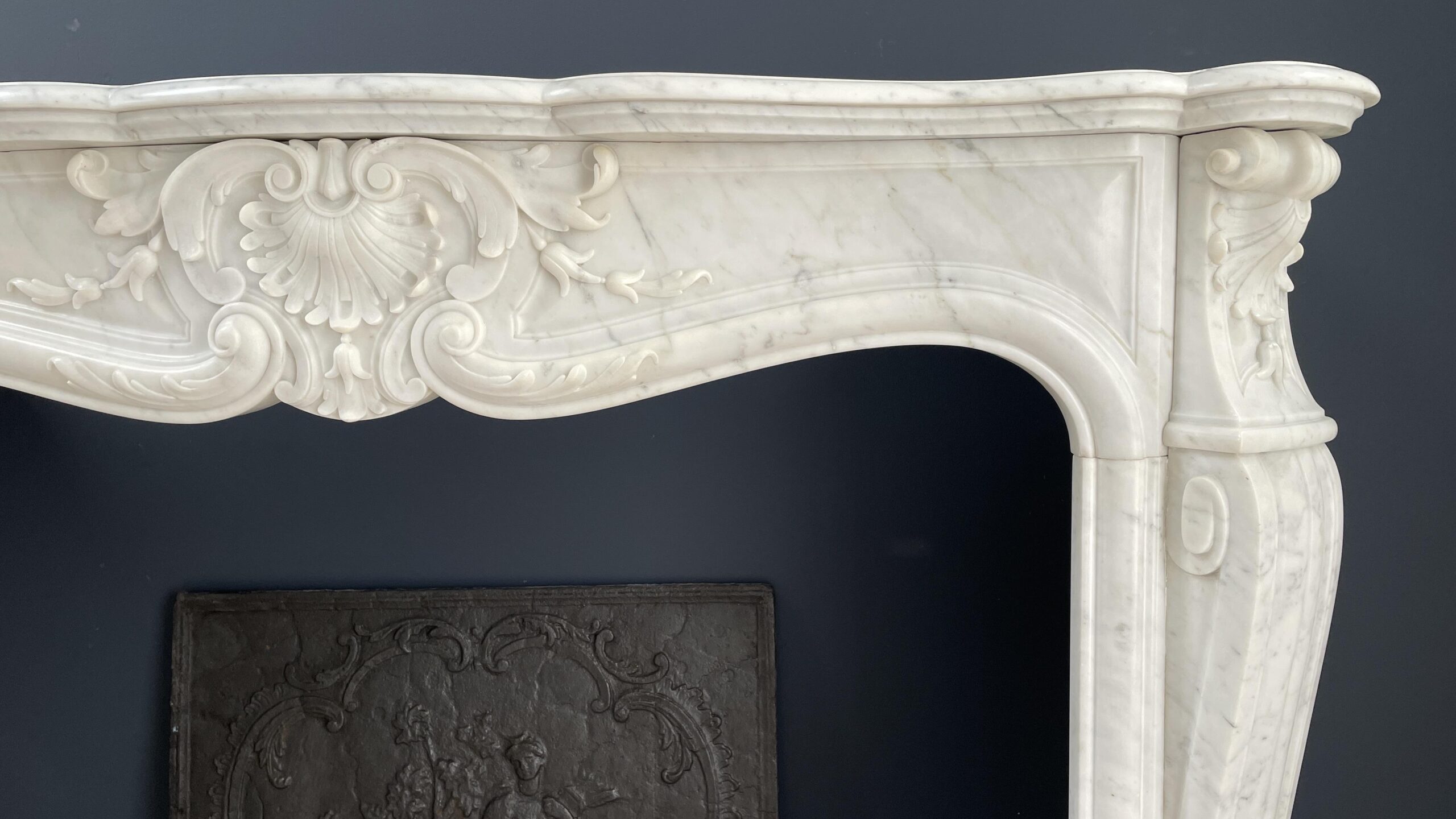 French Luxury Antique Carrara Marble Half Turn Fireplace - Image 2