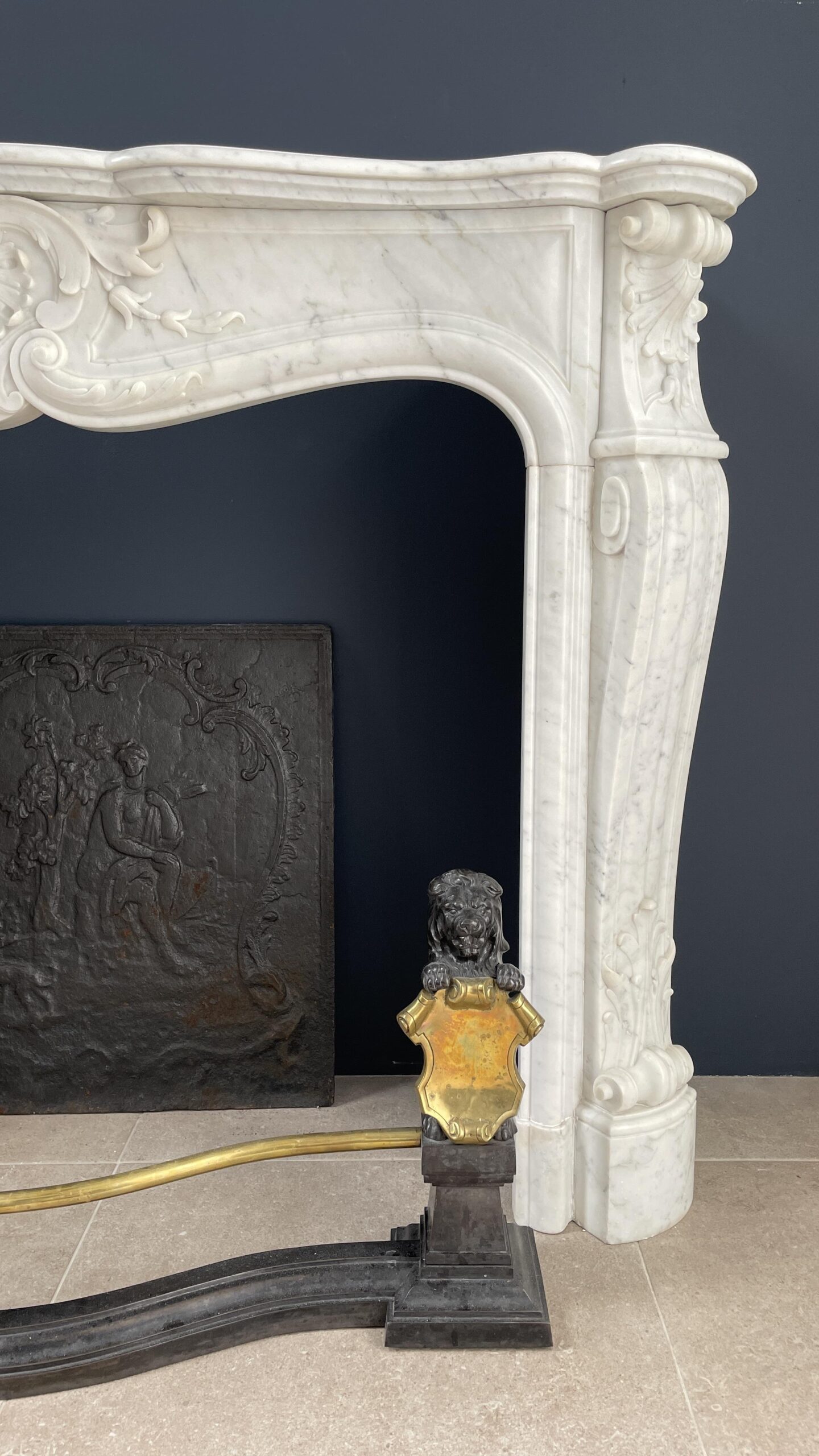 French Luxury Antique Carrara Marble Half Turn Fireplace - Image 3
