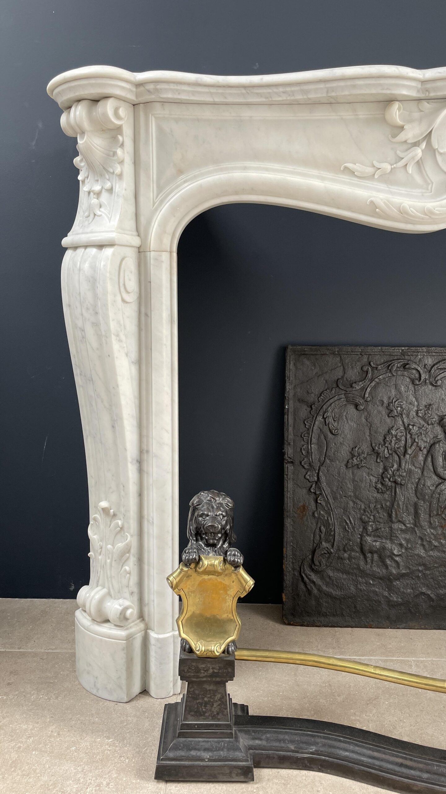 French Luxury Antique Carrara Marble Half Turn Fireplace - Image 5