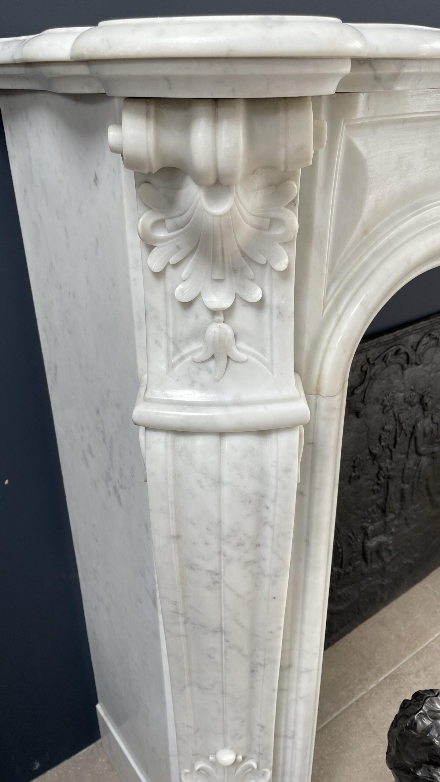 French Luxury Antique Carrara Marble Half Turn Fireplace - Image 7
