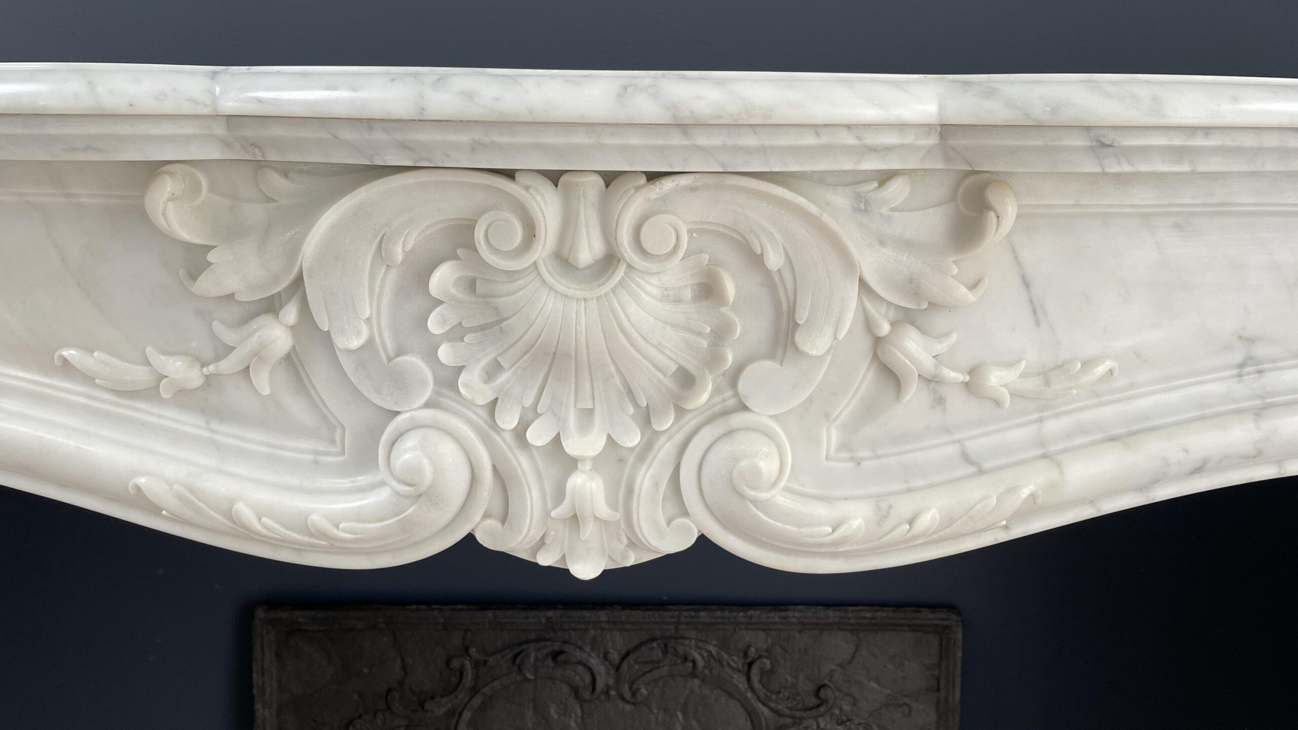 French Luxury Antique Carrara Marble Half Turn Fireplace - Image 8