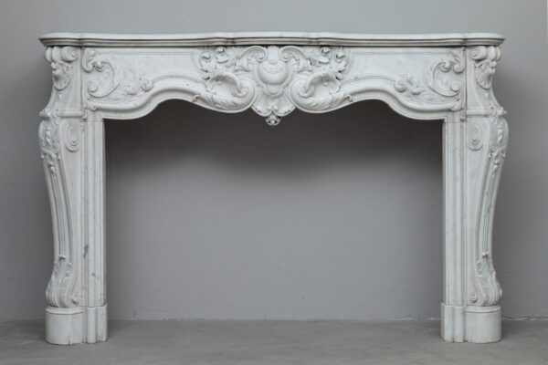LOUIS XV CARRRARA WHITE MARBLE ANTIQUE FIREPLACE