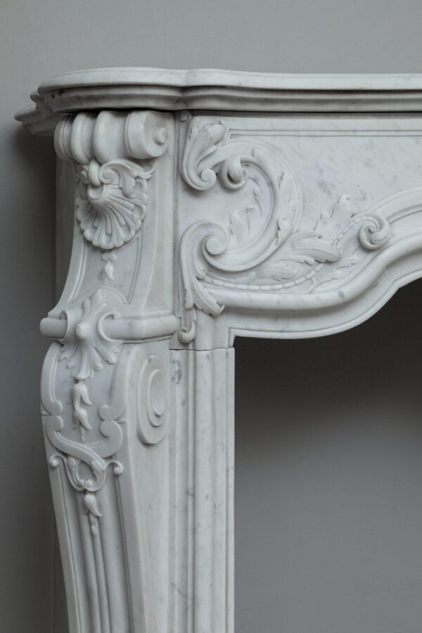 LOUIS XV CARRRARA WHITE MARBLE ANTIQUE FIREPLACE - Image 8