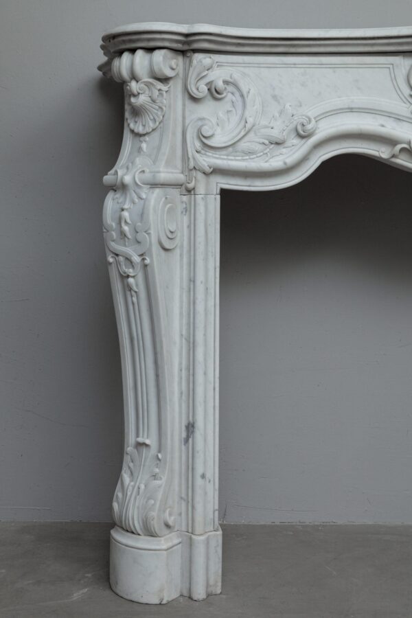 LOUIS XV CARRRARA WHITE MARBLE ANTIQUE FIREPLACE - Image 7