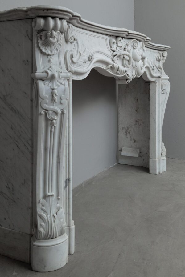 LOUIS XV CARRRARA WHITE MARBLE ANTIQUE FIREPLACE - Image 6