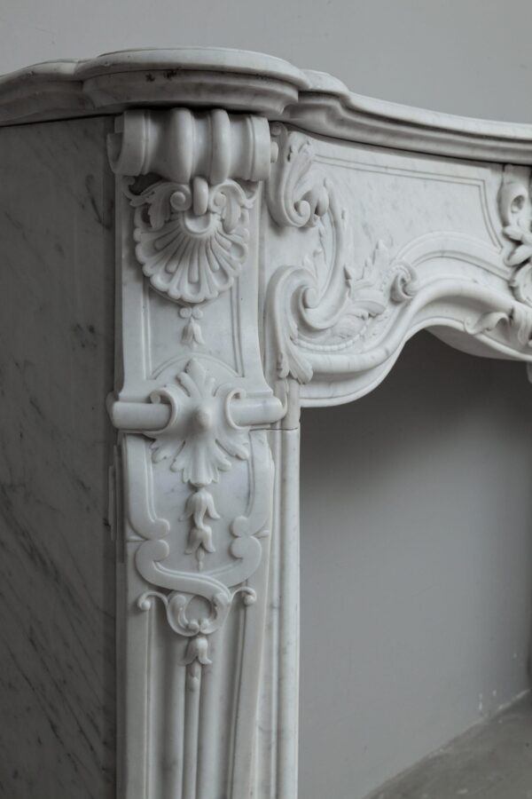 LOUIS XV CARRRARA WHITE MARBLE ANTIQUE FIREPLACE - Image 5