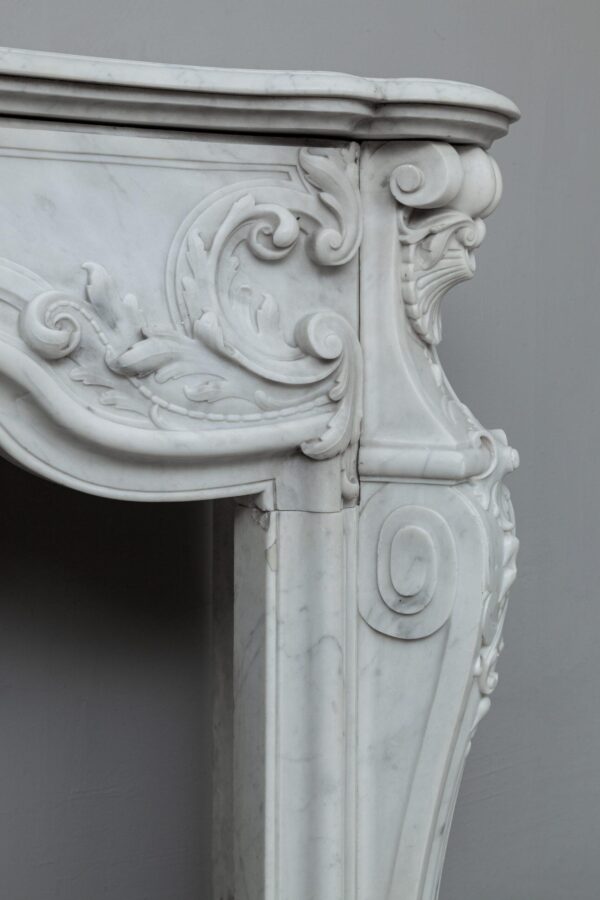 LOUIS XV CARRRARA WHITE MARBLE ANTIQUE FIREPLACE - Image 2
