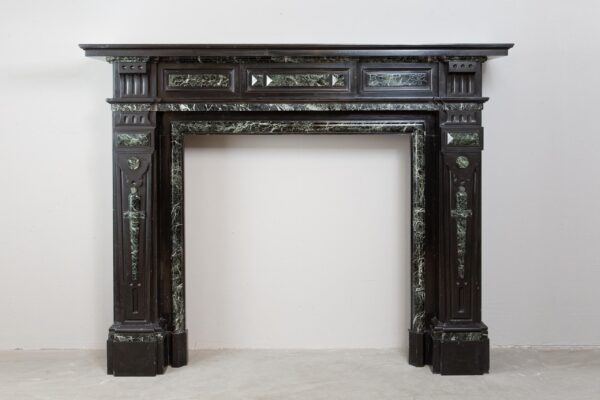 Grand Neoclassical Black and Green Marble Antique Fireplace Surround