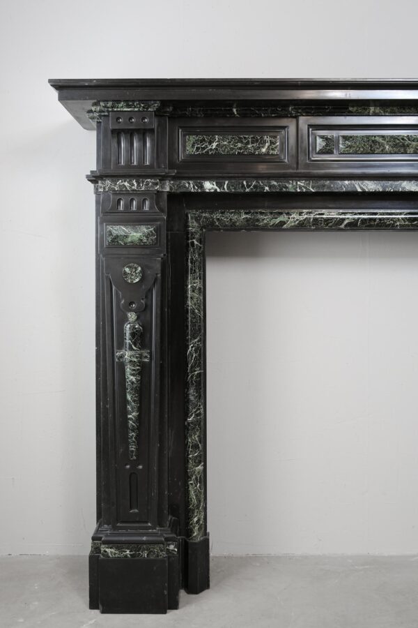 Grand Neoclassical Black and Green Marble Antique Fireplace Surround - Image 12