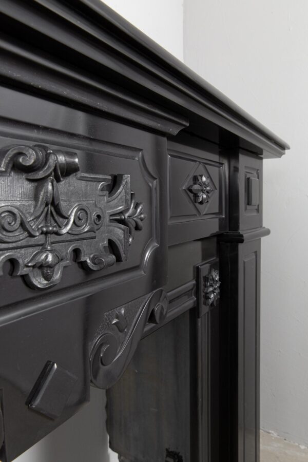 Unique Noir de Mazy black Marble full circulation Fireplace With Iron Ornaments - Image 6