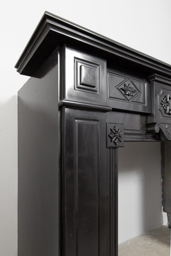 Unique Noir de Mazy black Marble full circulation Fireplace With Iron Ornaments - Image 4