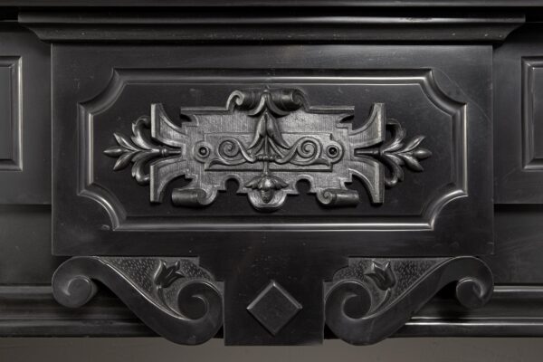 Unique Noir de Mazy black Marble full circulation Fireplace With Iron Ornaments - Image 11