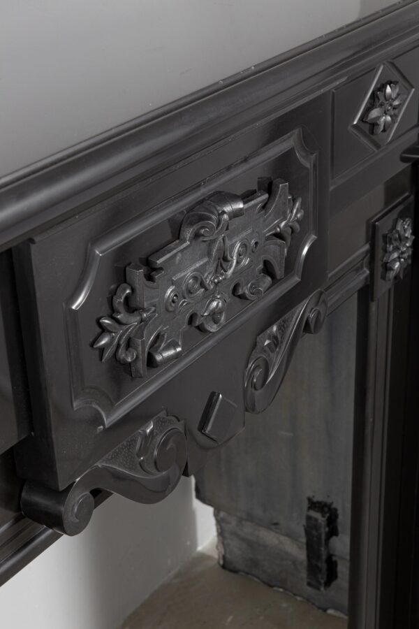 Unique Noir de Mazy black Marble full circulation Fireplace With Iron Ornaments - Image 7