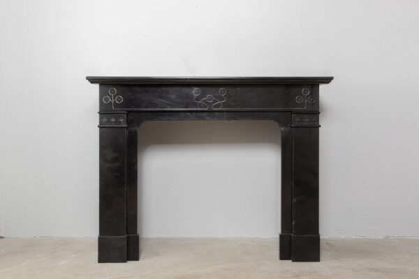 Art Nouveau Black Marble Etched Circulation fireplace