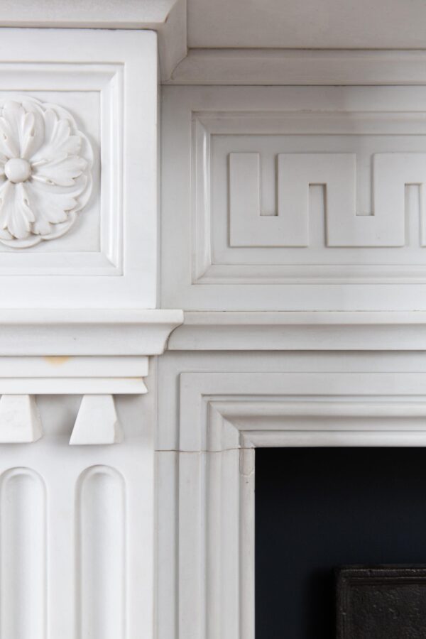 Very Rare Exceptional Statuary Clear White Marble Antique Fireplace Surround - Image 12