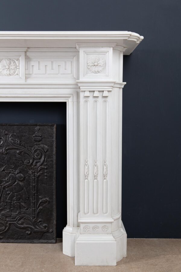 Very Rare Exceptional Statuary Clear White Marble Antique Fireplace Surround - Image 16