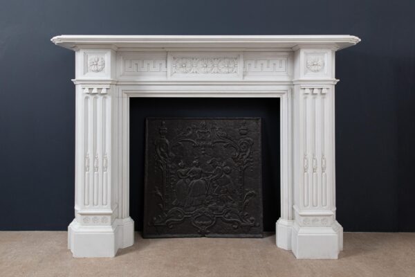 Very Rare Exceptional Statuary Clear White Marble Antique Fireplace Surround