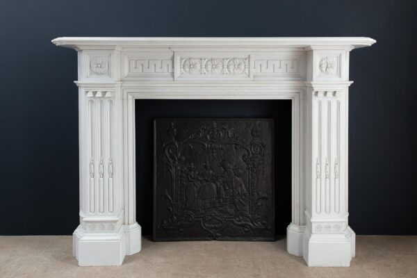 Very Rare Exceptional Statuary Clear White Marble Antique Fireplace Surround - Image 26