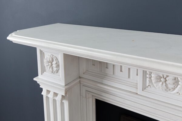 Very Rare Exceptional Statuary Clear White Marble Antique Fireplace Surround - Image 7