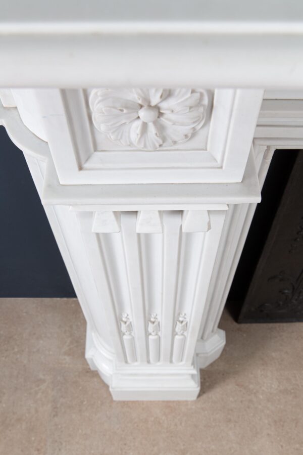 Very Rare Exceptional Statuary Clear White Marble Antique Fireplace Surround - Image 6