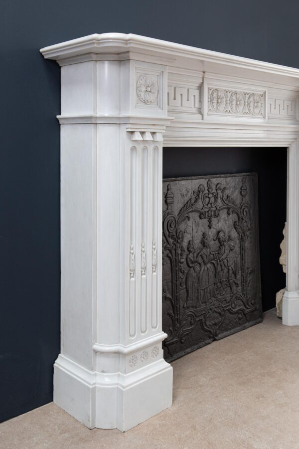 Very Rare Exceptional Statuary Clear White Marble Antique Fireplace Surround - Image 3