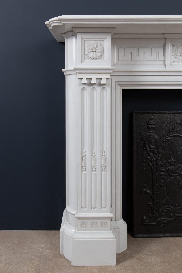 Very Rare Exceptional Statuary Clear White Marble Antique Fireplace Surround - Image 23