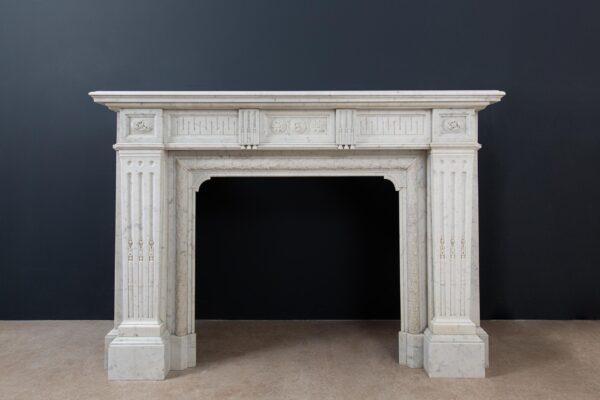 Beautiful French Louis VX Carrara Marble Antique Circulation Fireplace