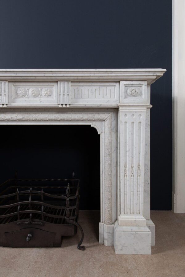 Beautiful French Louis VX Carrara Marble Antique Circulation Fireplace - Image 9