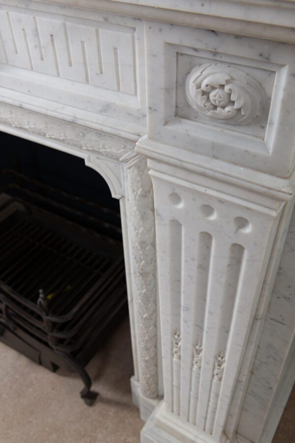 Beautiful French Louis VX Carrara Marble Antique Circulation Fireplace - Image 8