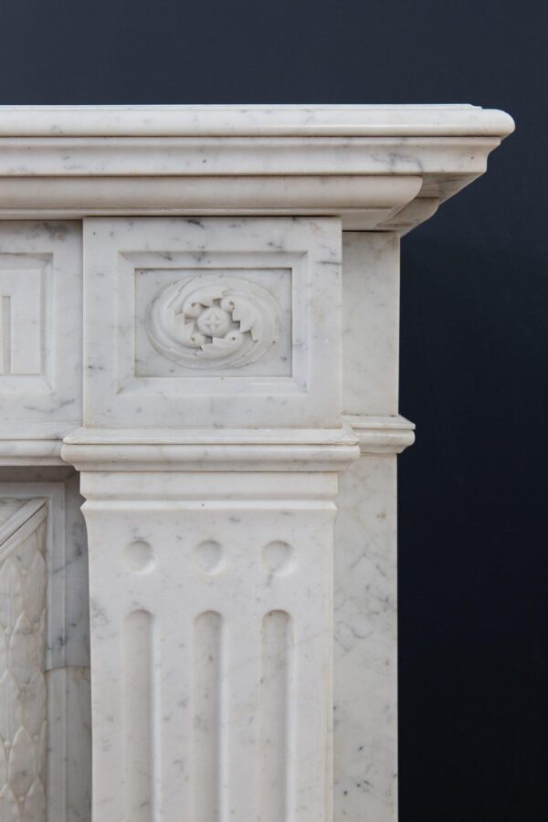 Beautiful French Louis VX Carrara Marble Antique Circulation Fireplace - Image 13