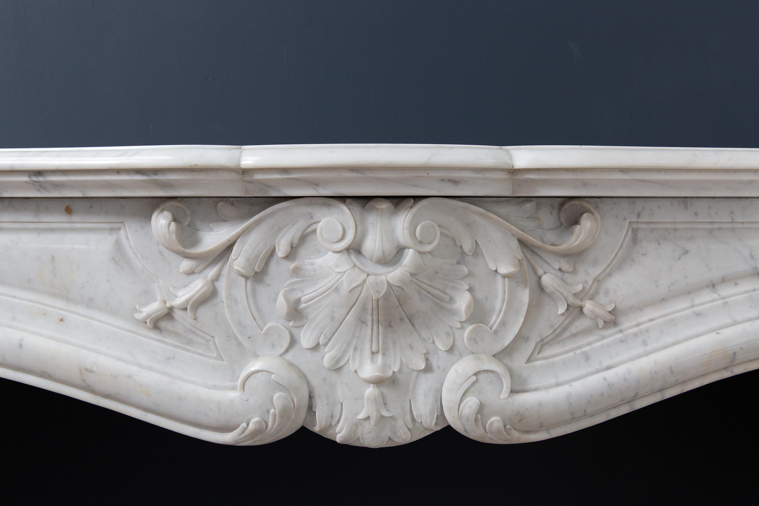 Louis XV Carrara Marble Antique Fireplace Surround - Image 3