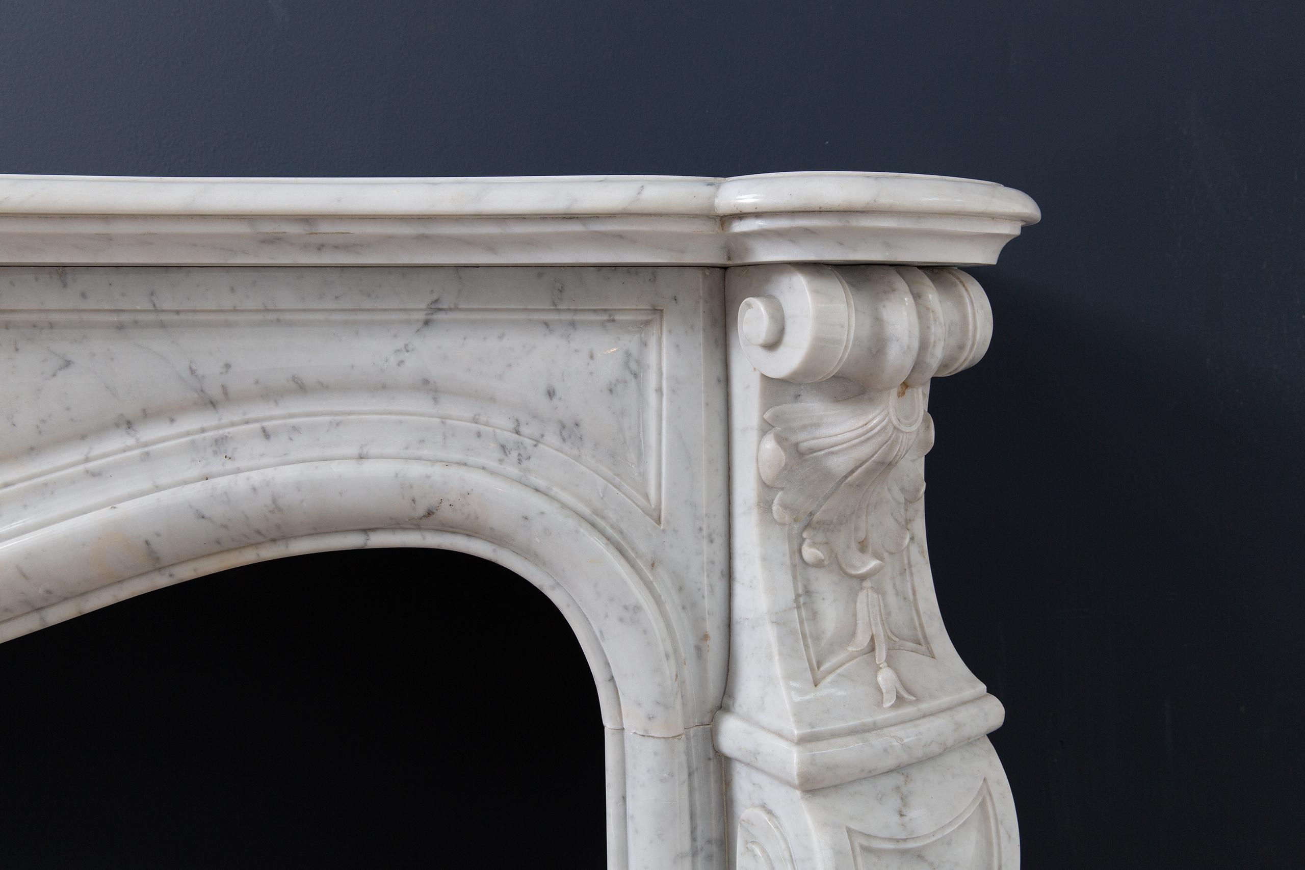 Louis XV Carrara Marble Antique Fireplace Surround - Image 4