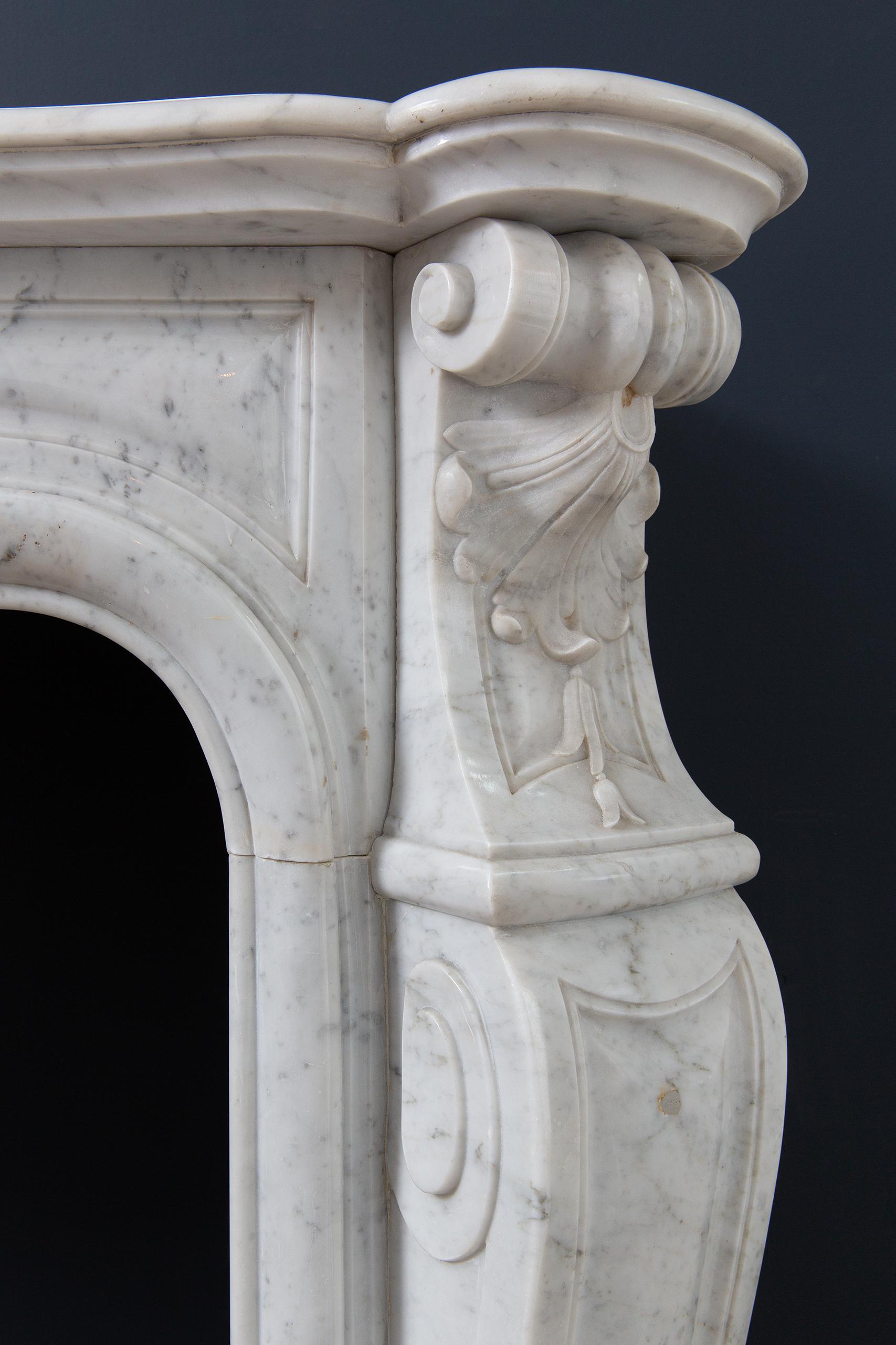 Louis XV Carrara Marble Antique Fireplace Surround - Image 5