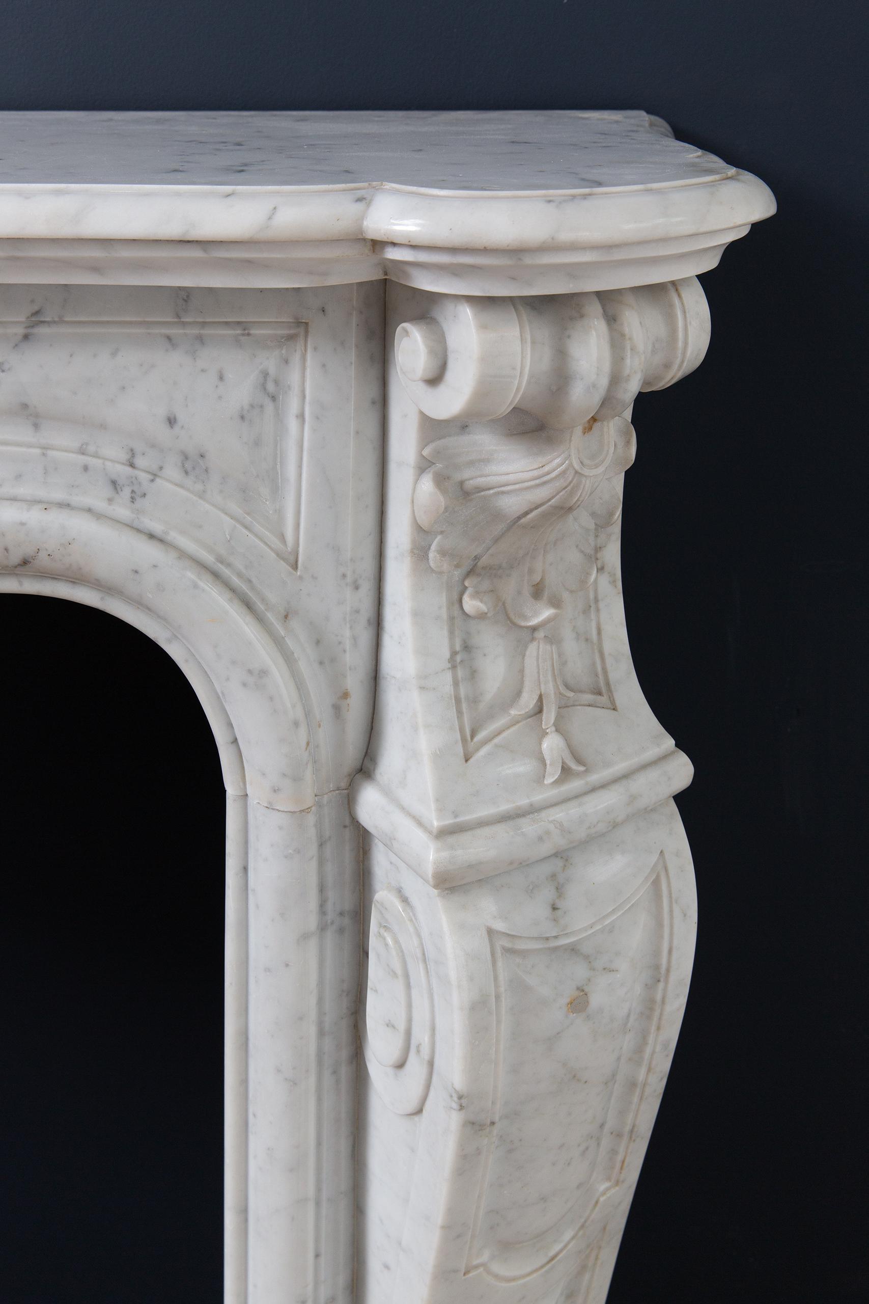 Louis XV Carrara Marble Antique Fireplace Surround - Image 6